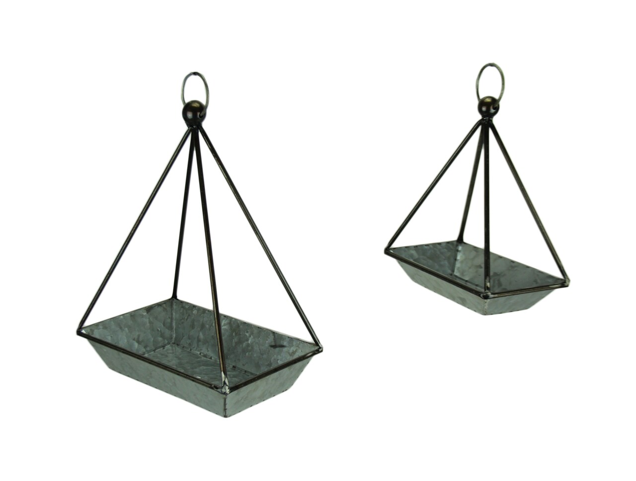 Galvanized Metal Standing or Hanging Indoor Outdoor Planters Set of 2